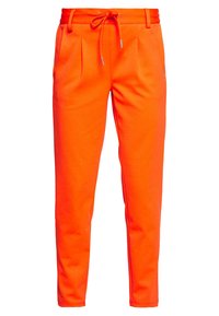Oranje trainingsbroek met een trekkoord in de taille, plooien aan de voorkant en ribgebreide boorden. Gemaakt van een zachte, rekbare stof.