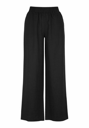 Sorte bukser med vidde, lavet af letvægtsstof, der har en elastisk talje for komfort og et simpelt, rent design uden mønstre.