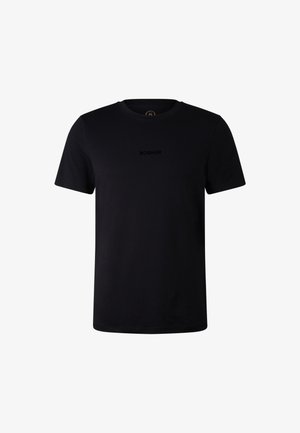 Schwarzes Baumwoll-T-Shirt mit kurzen Ärmeln, rundem Halsausschnitt und tonal gehaltenem "BOGNER"-Logo auf der Brust. Weiche Textur und normale Passform.