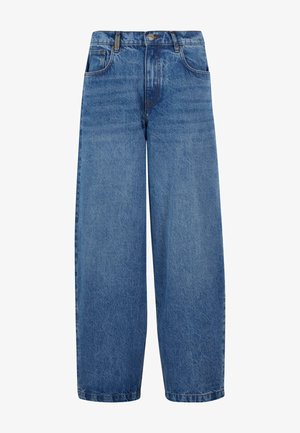 Jeansy z szerokimi nogawkami w średnio niebieskim denimu. Posiadają wysoką talię, klasyczny pięciokieszeniowy design oraz subtelne wyblaknięcia wzdłuż nogawek. Standardowe wykończenie dołu.