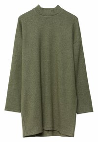 Vihreä oliivinvärinen pitkähihaisessa neulemekossa on puolikaulus ja rento istuvuus, valmistettu pehmeästä neulosta.