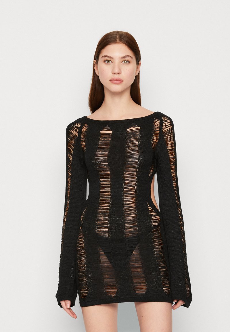 Jaded London - UMBRA SHREDDED MINI - Jumper dress - black