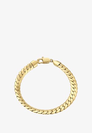 Goldene Kettenarmband mit ineinandergreifenden Gliedern, glatter Textur und einem sicheren Verschluss, mit einer polierten Metalloberfläche.