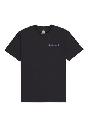 Black cotton t-shirt with short sleeves, featuring a small purple "element" logo on the left chest. Classic crew neckline and standard fit.