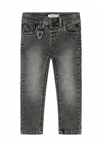 Grå denimjeans med slim fit, med dragkedja och knappstängning, fem fickor och bälteshällor på midjan.