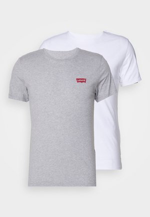 Cotton t-shirts in gray and white. Crew neck design with short sleeves. Gray shirt features a small red Levi's logo on the chest.