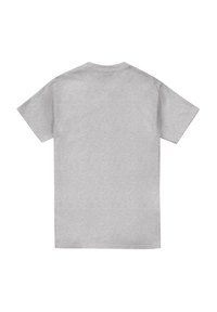 Gray cotton t-shirt with short sleeves, a round neckline, and a slightly textured surface. No visible graphics or patterns.