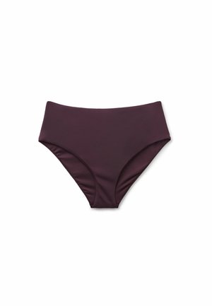 Hochgeschnittene Bikinihose in dunkellila. Hergestellt aus glattem, dehnbarem Material mit einem nahtlosen Design und ohne sichtbare Hardware.