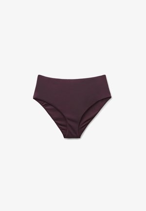 Hochgeschnittene Bikinihose in dunkellila. Hergestellt aus glattem, dehnbarem Material mit einem nahtlosen Design und ohne sichtbare Hardware.