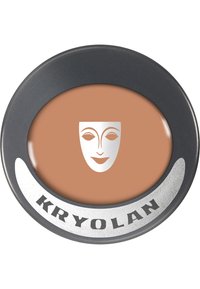 Round makeup compact with a bronze cream interior, featuring a silver mask logo and black outer casing with "KRYOLAN" text.