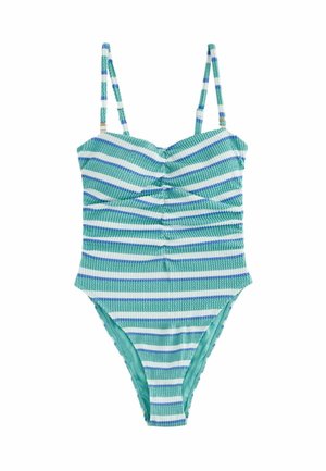 Costume da bagno - aqua blue white crinkle stripe