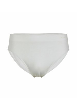 Slip a vita alta bianco senza cuciture realizzato in tessuto a coste, mostrato su uno sfondo bianco uniforme.