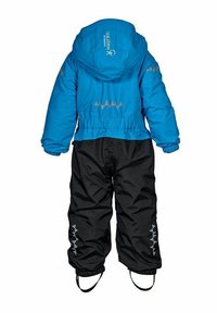 Blå isolerad jacka med grå detaljer och svarta byxor. Har elastisk midja, justerbara manschetter och reflektionsdesign.