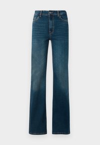 Mørkeblå, høyt liv jeans med rett ben. Laget av denim, med kontrasterende stikninger og et klassisk fem-lomme design.