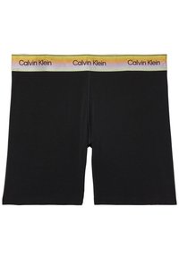 Μαύρα μποξεράκια Calvin Klein με ζώνη που κάνει διαβάθμιση από κίτρινο σε μοβ και επαναλαμβανόμενα λογότυπα Calvin Klein.