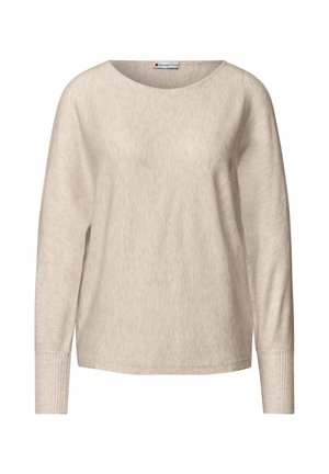 Hellbeige Langarmshirt aus weichem Stoff. Mit Rundhalsausschnitt und gerippten Bündchen. Schlichte, strukturierte Optik ohne Muster.