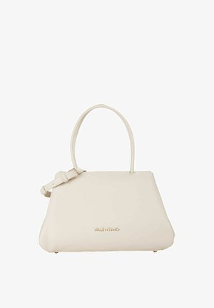 Sac à main en cuir blanc à la forme structurée, doté d'une poignée courte et d'une bandoulière réglable. Logo "Valentino" doré à l'avant.