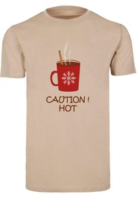 Merchcode CAUTION HOT ROUND NECK - T-shirts med print - sand