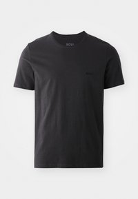 T-shirt noir à col rond en coton. Dispose de manches courtes et d'un petit logo "BOSS" ton sur ton sur le côté gauche à l'avant.