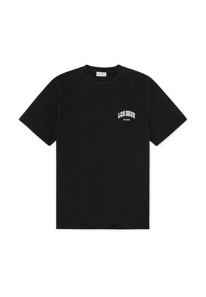 T-shirt en coton noir avec manches courtes, col rond et logo blanc imprimé sur le côté gauche de la poitrine. Coupe classique.