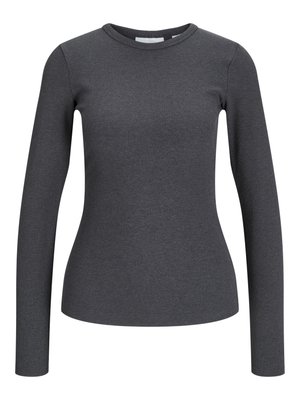Maglietta a maniche lunghe a coste di colore grigio scuro. Presenta un collo rotondo e una silhouette aderente. Realizzata in tessuto elasticizzato per il massimo comfort.