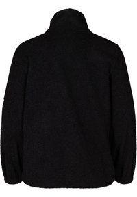 Veste polaire noire à manches longues et col montant, vue de dos.