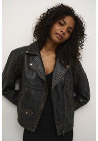 Kaffe KAJANE - Kožená bunda - black washed leather