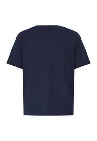 T-shirt bleu marine uni à manches courtes, vue de dos, avec un col rond et une coupe régulière.