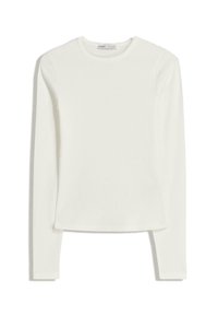 Witte lange mouw top van zachte, gladde stof. Heeft een ronde hals en een slim fit met minimale stikdetails.