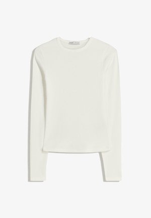 Hvid langærmet top lavet af blødt, glat stof. Har rund halsudskæring og slim fit med minimale syninger.