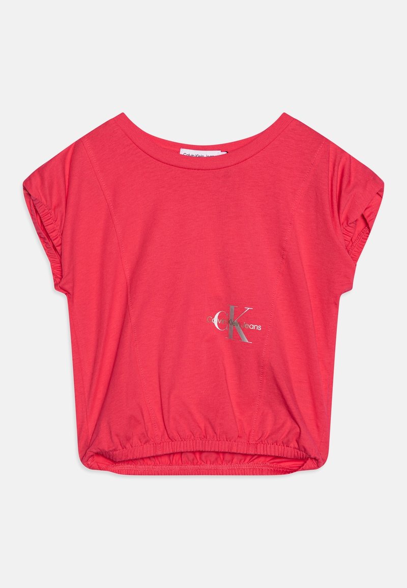 Calvin Klein Jeans MONOGRAM OFF PLACED CAP - Camiseta estampada - pink flash