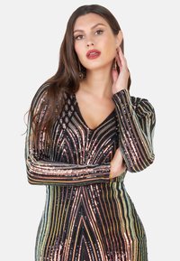 Goddiva TWO TONED V NECK SEQUIN MAXI - Společenské šaty - black