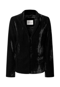 Blazer en velours noir avec revers crantés, manches longues et poches passepoilées devant, étiqueté West 11 Pepe Jeans London.