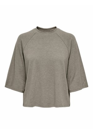 Sweat-shirt gris ample court avec manches larges jusqu'au coude et col rond.