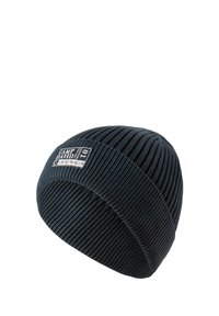 Knitted beanie in dark blue with ribbed texture. Features a label reading "CAMP DAVID" on the front. Simple, snug-fitting design.