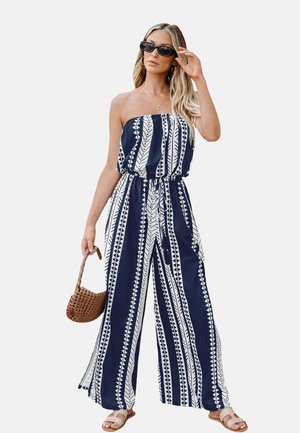 GEOMETRIC TUBE WIDE LEG - Jumpsuit - dark blue white
