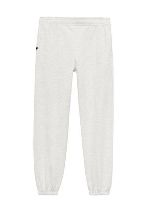 Pantaloni della tuta grigio chiaro realizzati in morbido tessuto misto cotone, dotati di una vita elastica e polsini arricciati. Nessun motivo o dettaglio evidente.