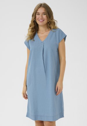 WITH V-NECK - Denim dress - medium blue chambray