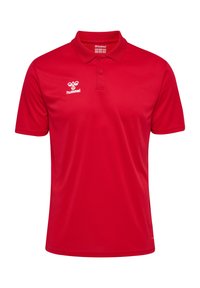 Rode poloshirt van ademend materiaal met een drieknopenpant en een logo op de linkerborst. Korte mouwen en een ontspannen pasvorm.