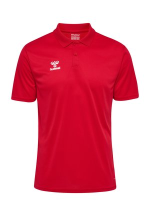 Rode poloshirt van ademend materiaal met een drieknopenpant en een logo op de linkerborst. Korte mouwen en een ontspannen pasvorm.