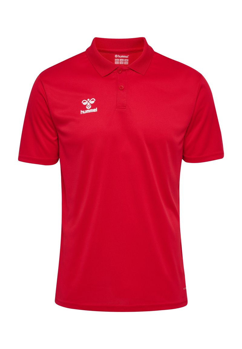 Rode poloshirt van ademend materiaal met een drieknopenpant en een logo op de linkerborst. Korte mouwen en een ontspannen pasvorm.