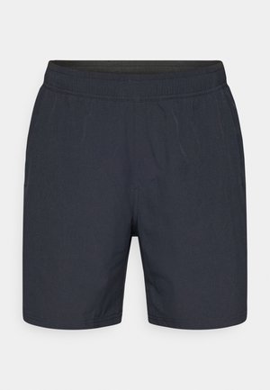 Mörkblå, lätta shorts med elastisk midjeband, två sidofickor och slät textur med en klassisk rak design.