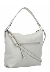 Borsa a spalla bianca in pelle con finitura texture, tracolla regolabile, tasca frontale con zip e design minimalista.