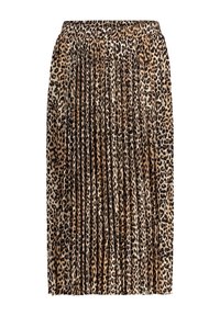 Spódnica plisowana w zwierzęcy wzór w odcieniach brązu i czerni, wykonana z miękkiego materiału. Posiada elastyczny pas i zwiewny krój.