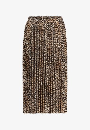 Tierdruck Faltenrock in Braun und Schwarz, aus weichem Stoff gefertigt. Verfügt über einen elastischen Bund und ein fließendes Design.