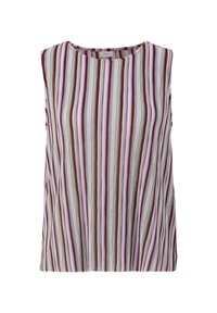 Mouwloze top met verticale strepen in groen, roze en bordeauxrood. Zachte stof met een ronde halslijn en een comfortabele pasvorm.