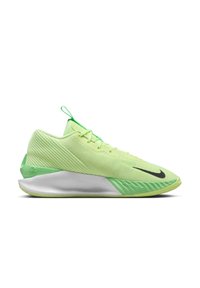 Neon grønne atletiske sko med tekstureret stofoverdel, sort swoosh-logo, hvid mellemsål og grøn ydersål designet til ydeevne.