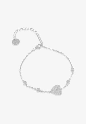 Zilveren armband met een hartvormige hanger bezet met kleine kristallen en vijf ronde kristalaccenten langs de ketting.