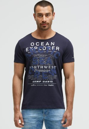 MIT PUFFPRINT IM USED LOOK - Print T-shirt - blue navy