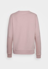 Lichtroze sweatshirt met een ronde halslijn, zachte textuur en lange mouwen. Naadloze rug en ribgebreide manchetten en zoom. Geen patronen of accenten.
